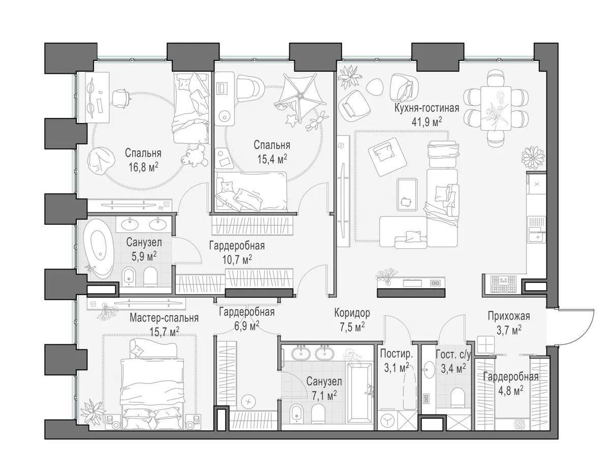 4-комнатная квартира 143,6 м² в ЖК «Life Time» — планировки 2