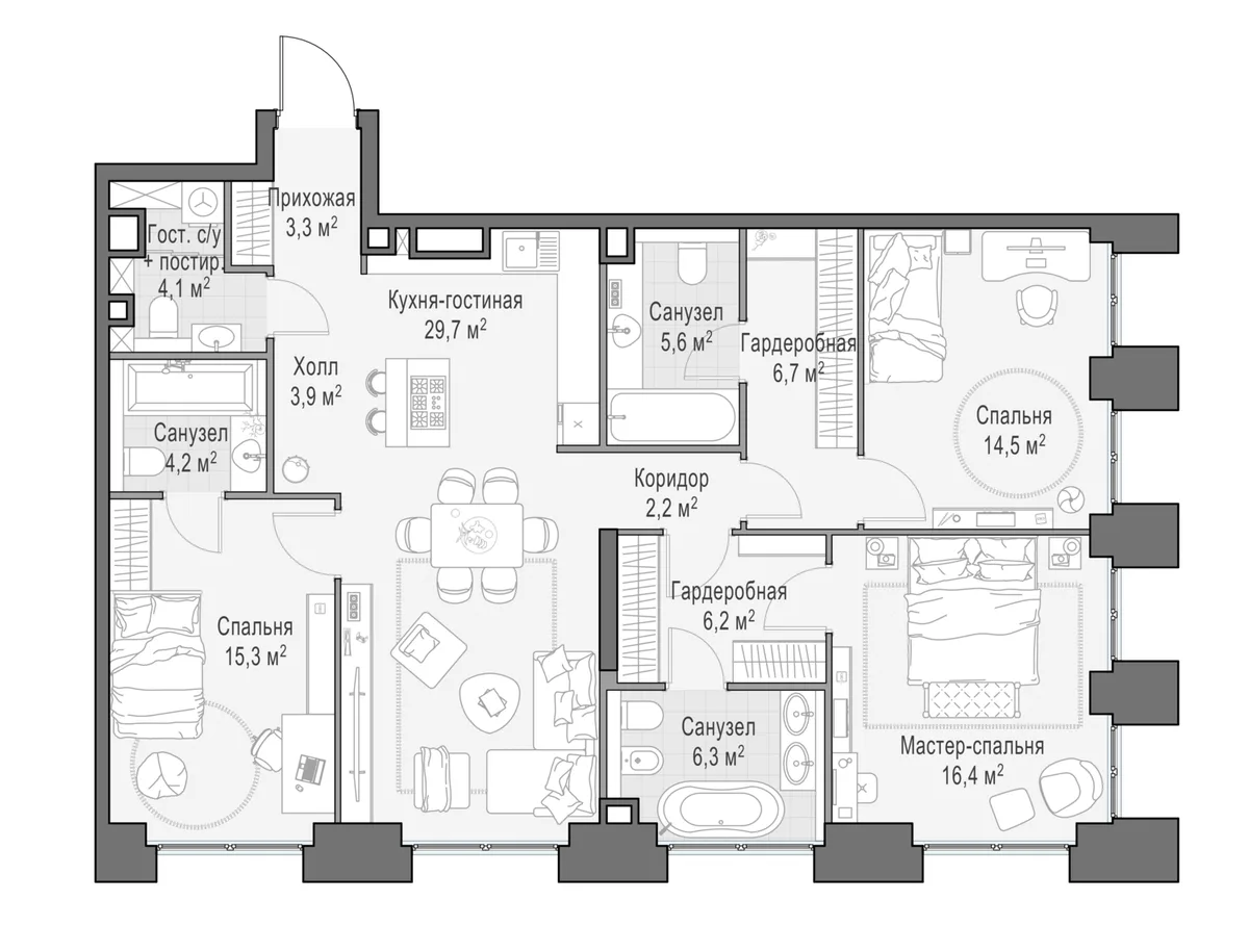 4-комнатная квартира 119,3 м² в ЖК «Life Time» — планировки 2