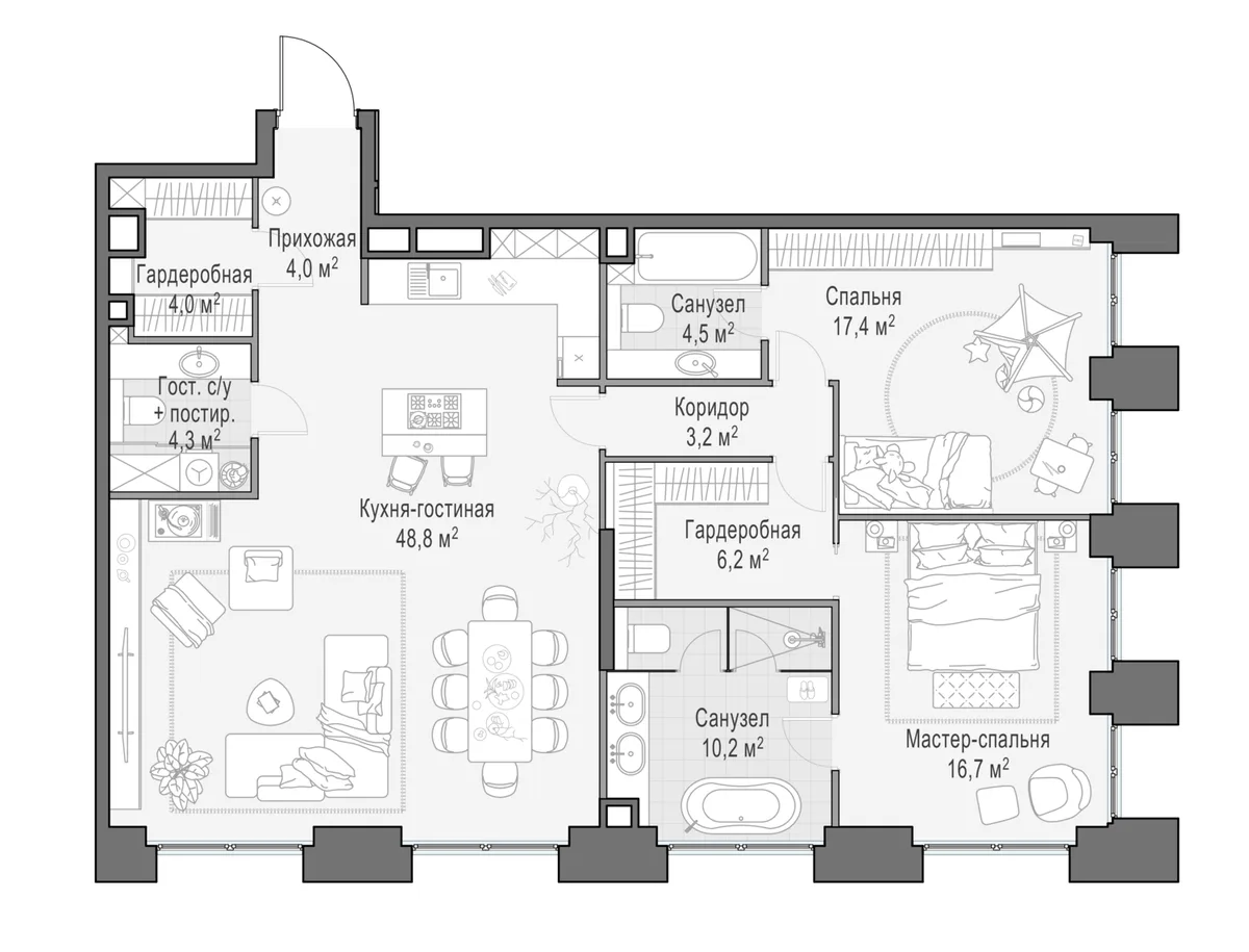 4-комнатная квартира 119,6 м² в ЖК «Life Time» — планировки 1