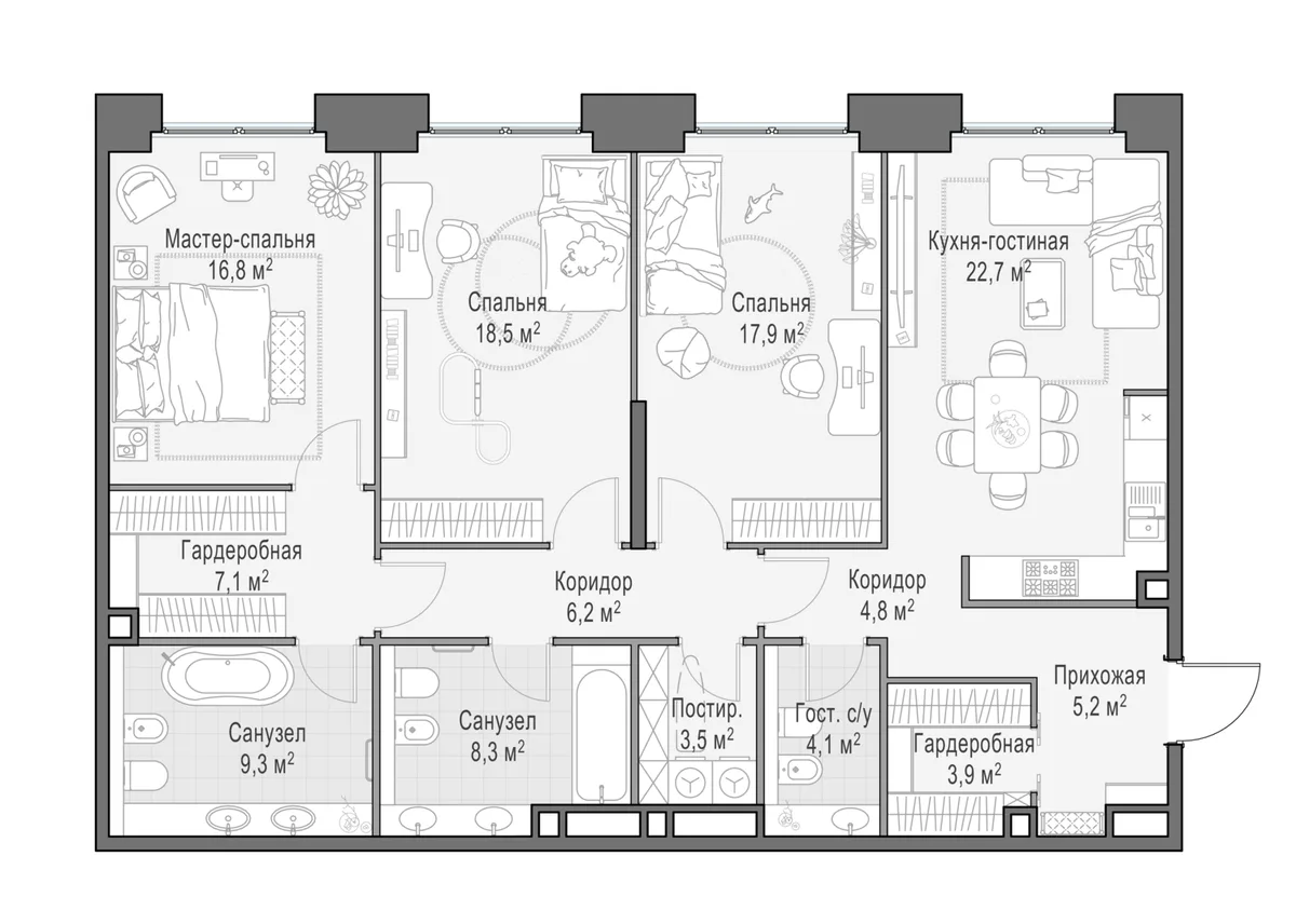 4-комнатная квартира 129,2 м² в ЖК «Life Time» — планировки 1