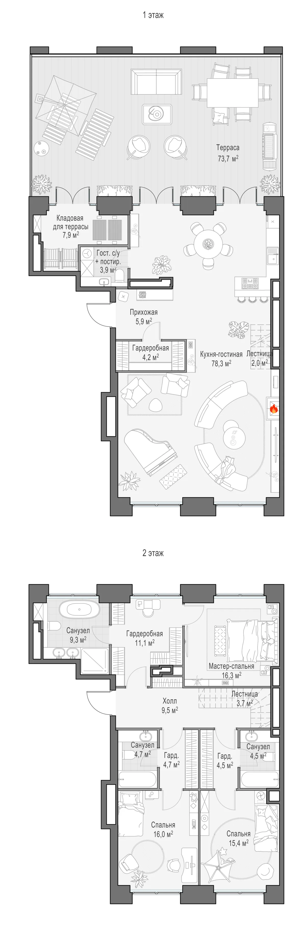 4-комнатный пентхаус 223,8 м² в ЖК «Life Time» — планировки 1