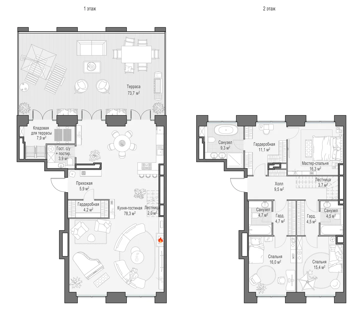 4-комнатный пентхаус 223,8 м² в ЖК «Life Time» — планировки 3