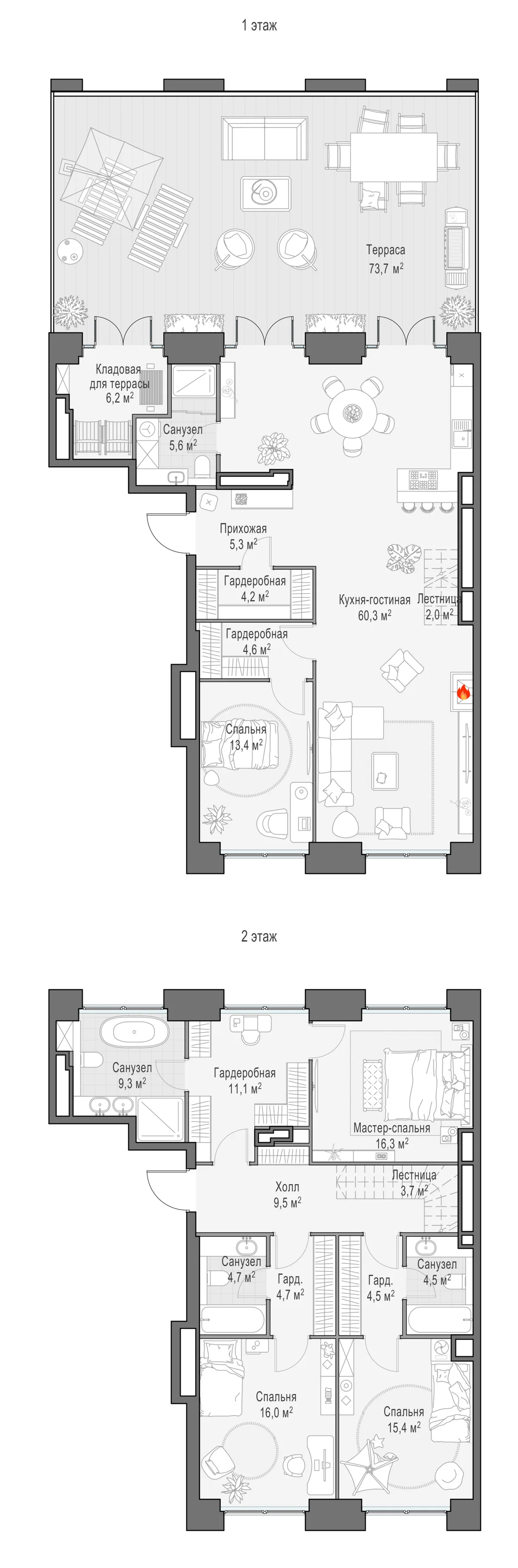 4-комнатный пентхаус 223,8 м² в ЖК «Life Time» — планировки 4