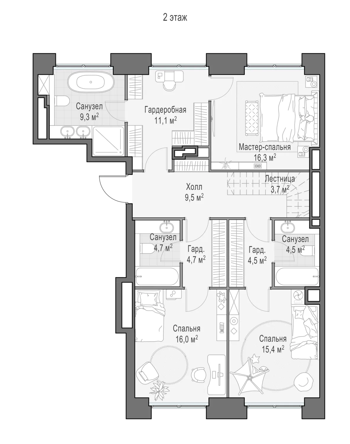 4-комнатный пентхаус 223,8 м² в ЖК «Life Time» — планировки 5