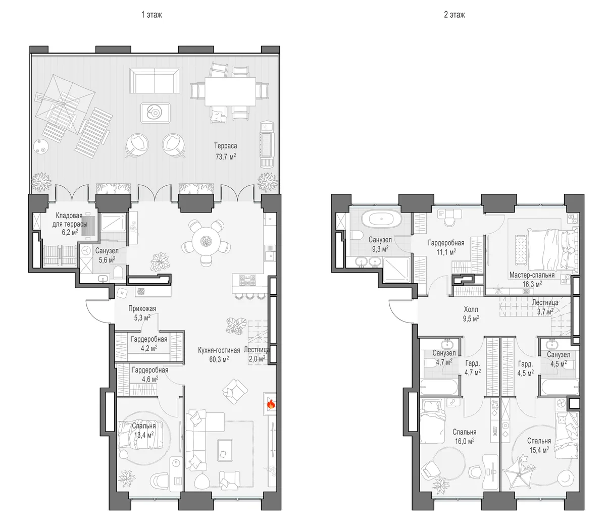4-комнатный пентхаус 223,8 м² в ЖК «Life Time» — планировки 7
