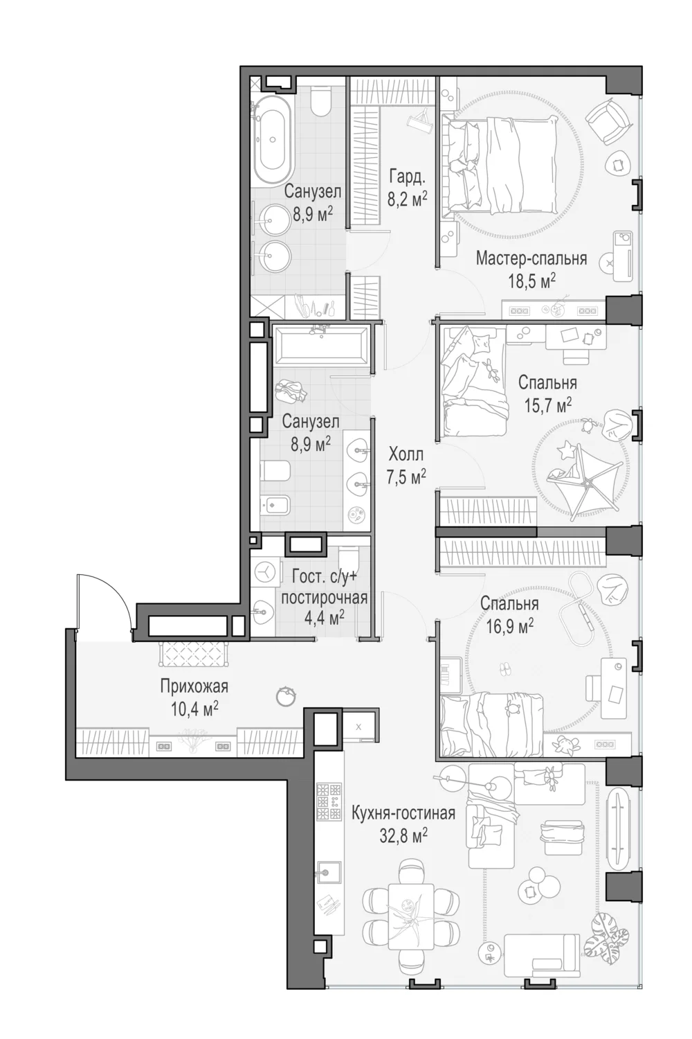 4-комнатная квартира 132,9 м² в ЖК «Life Time» — планировки 1