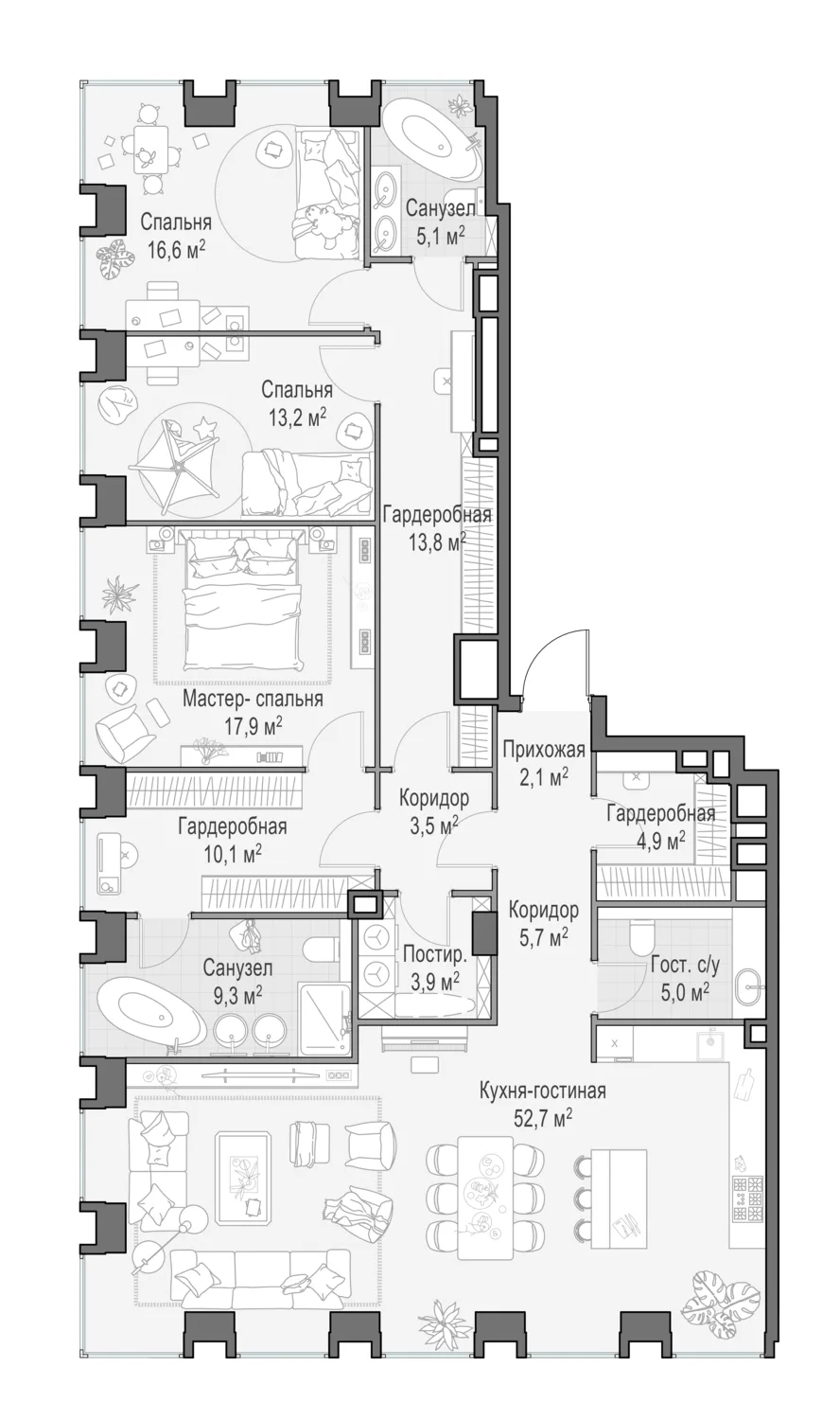 5-комнатная квартира 165,2 м² в ЖК «Life Time» — планировки 1