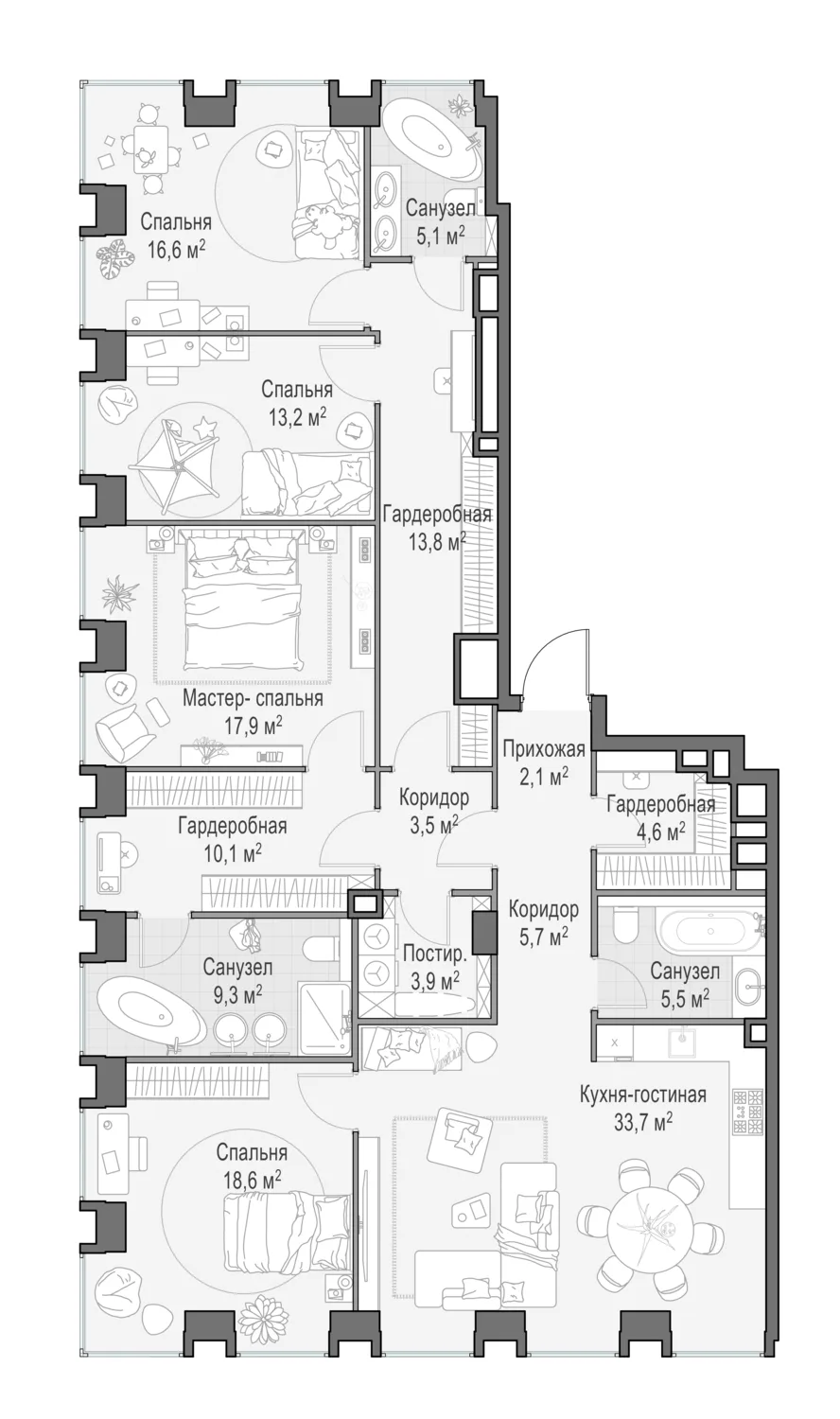 5-комнатная квартира 165,2 м² в ЖК «Life Time» — планировки 2