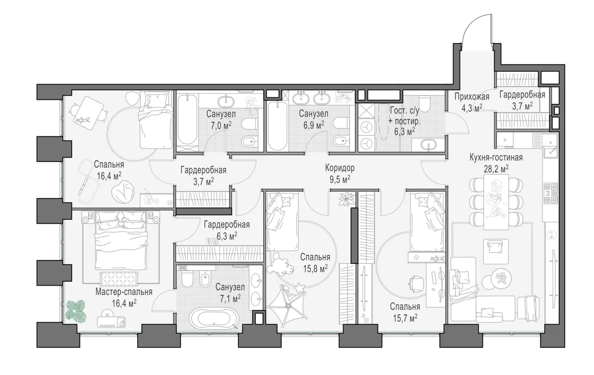 5-комнатная квартира 149 м² в ЖК «Life Time» — планировки 3