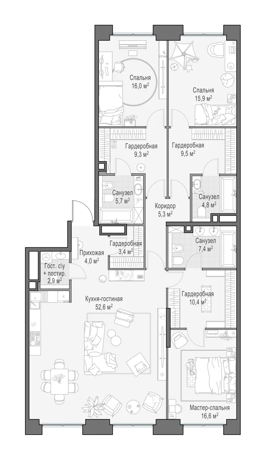 5-комнатная квартира 164,2 м² в ЖК «Life Time» — планировки 1