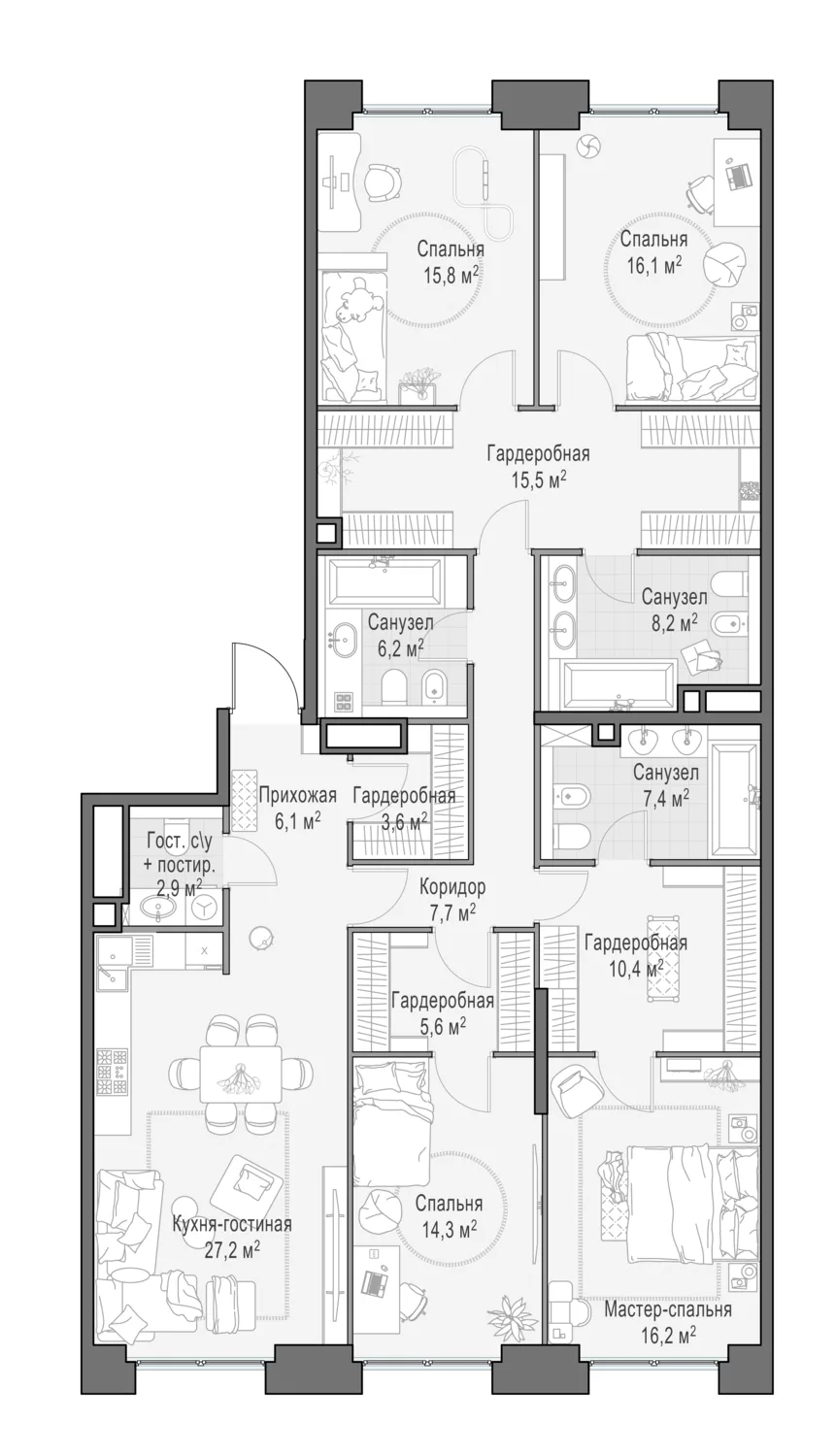 5-комнатная квартира 164,2 м² в ЖК «Life Time» — планировки 2