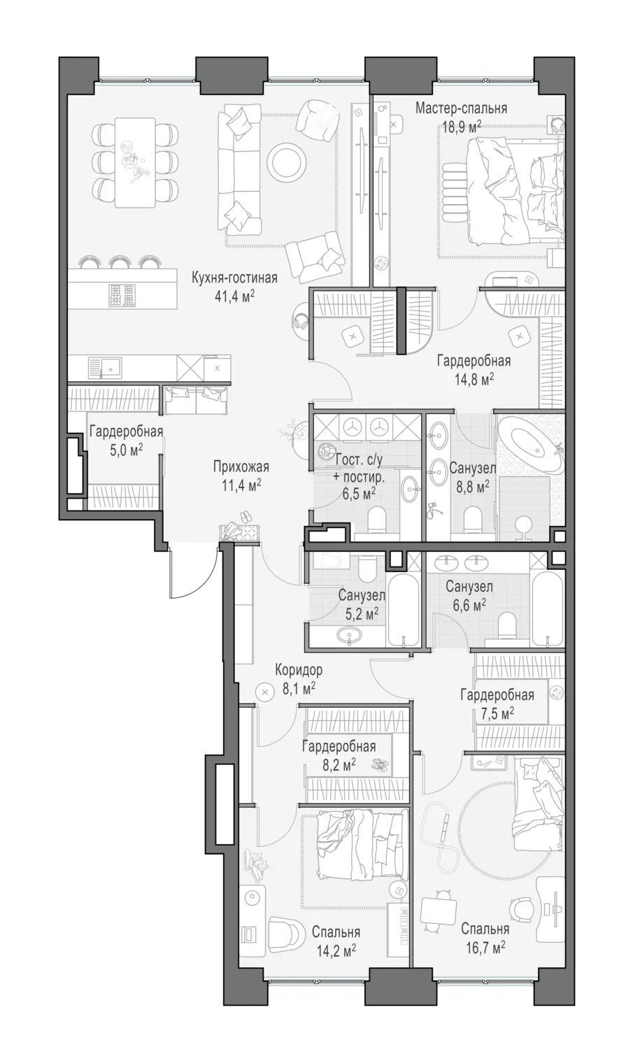 5-комнатная квартира 173,8 м² в ЖК «Life Time» — планировки 1