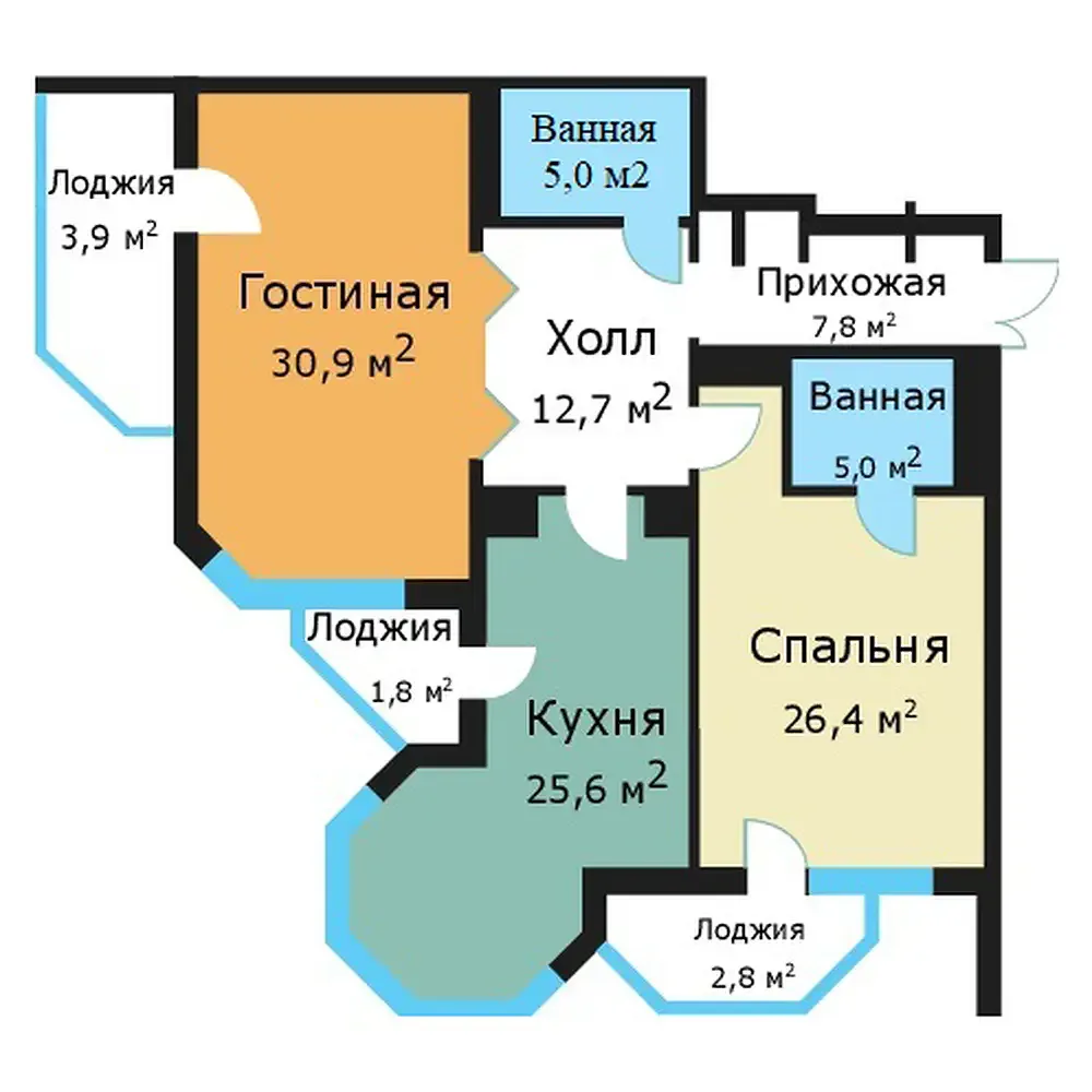 2-комнатная квартира 113,4 м² в ЖК «Вавилово» — планировки 1