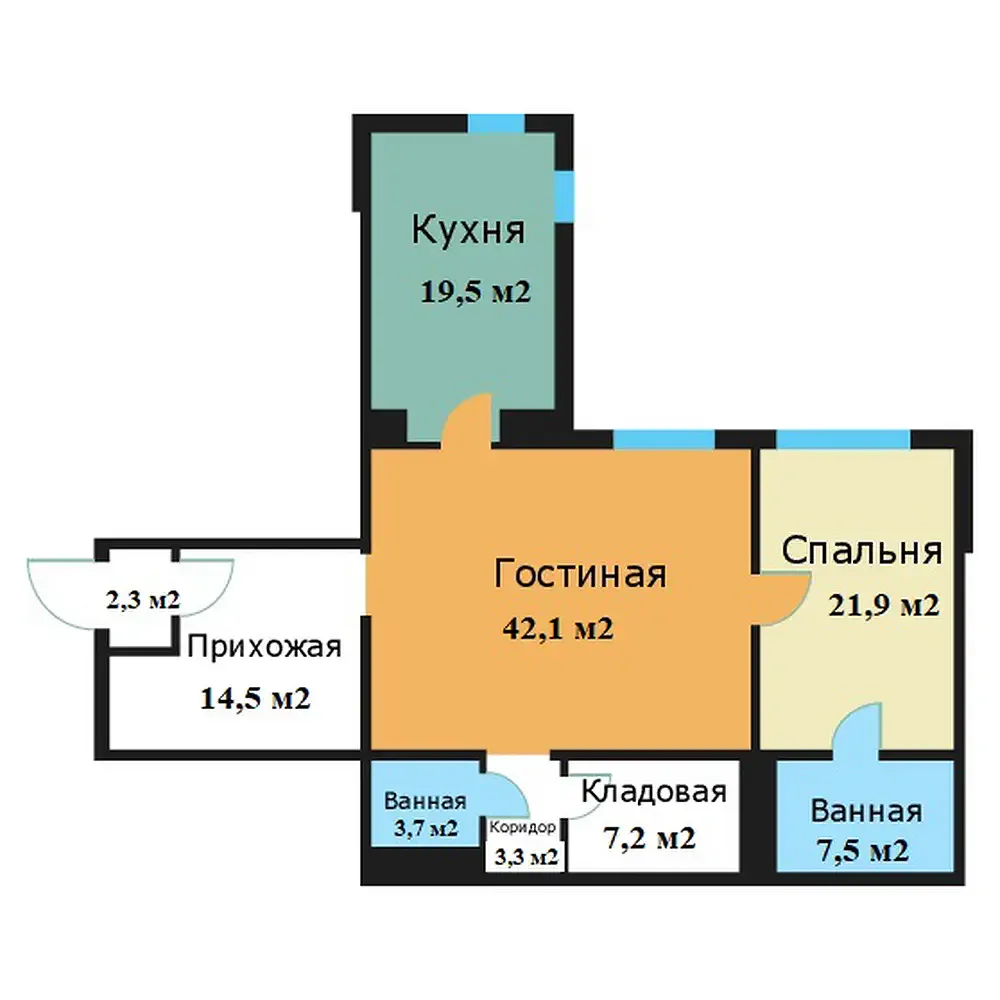 2-комнатная квартира 122 м² в ЖК «Вавилово» — планировки 1
