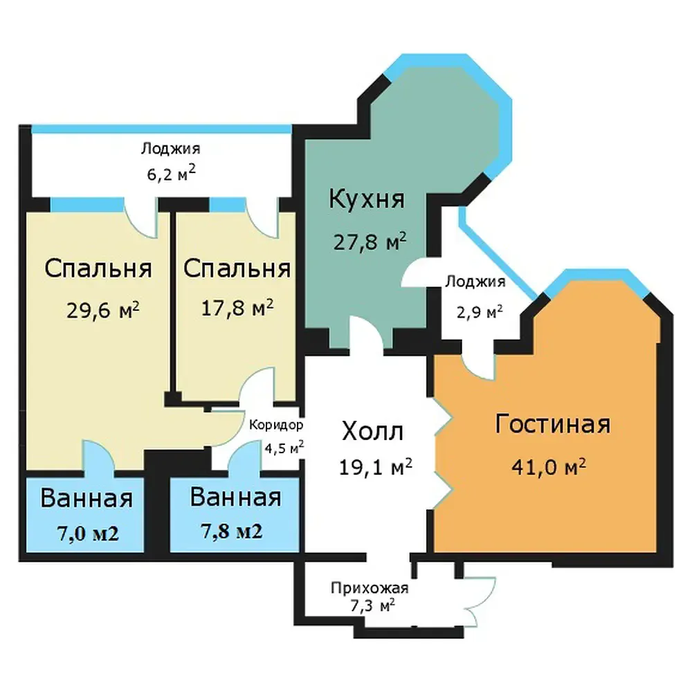 3-комнатная квартира 161,9 м² в ЖК «Вавилово» — планировки 1