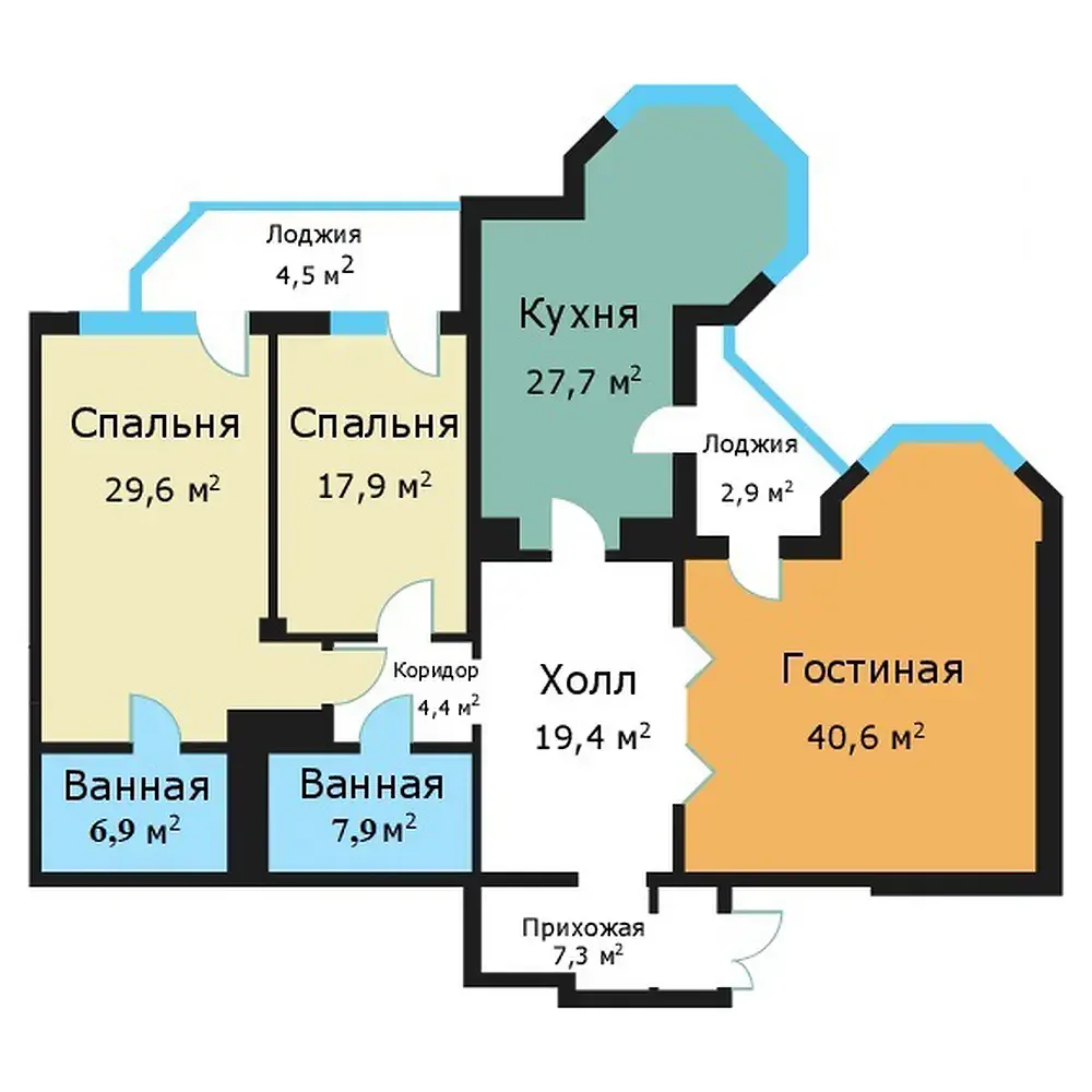 3-комнатная квартира 161,7 м² в ЖК «Вавилово» — планировки 1