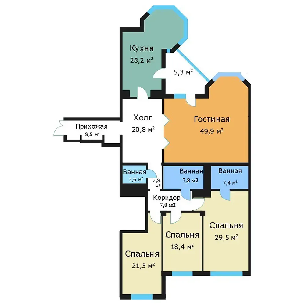 4-комнатная квартира 205,2 м² в ЖК «Вавилово» — планировки 1