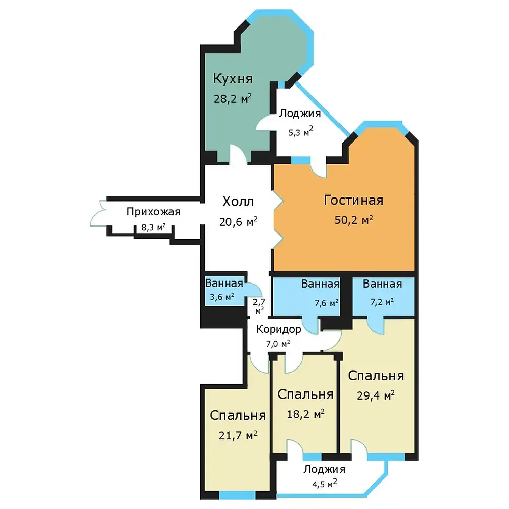 4-комнатная квартира 204,8 м² в ЖК «Вавилово» — планировки 1