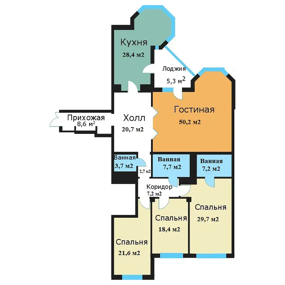 4-комнатная квартира 206,1 м² в ЖК «Вавилово» — планировки 1