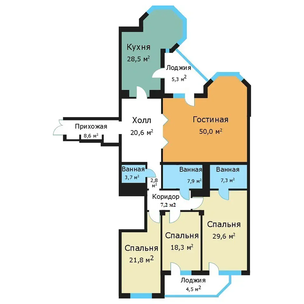 4-комнатная квартира 206,3 м² в ЖК «Вавилово» — планировки 1
