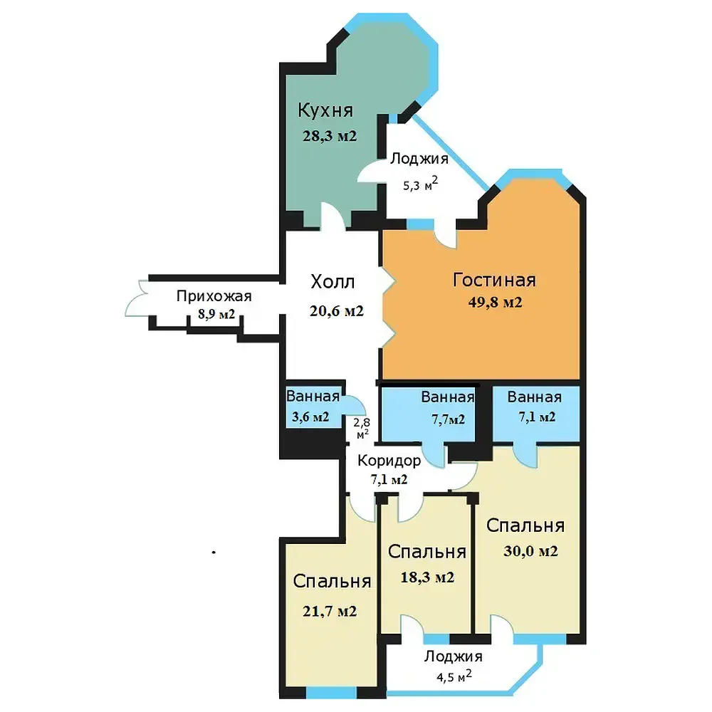 Планировка 4-комнатной квартиры 205,9 м² в ЖК «Вавилово»