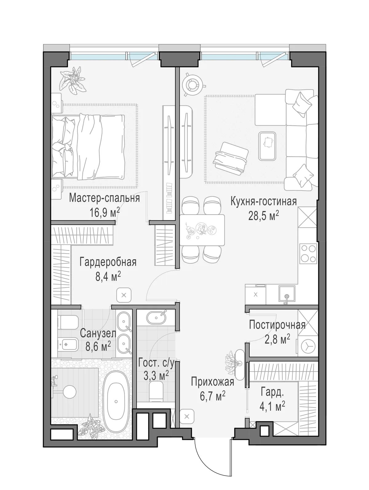1-комнатная квартира 79,4 м² в ЖК «Палашёвский 11» — планировки 2