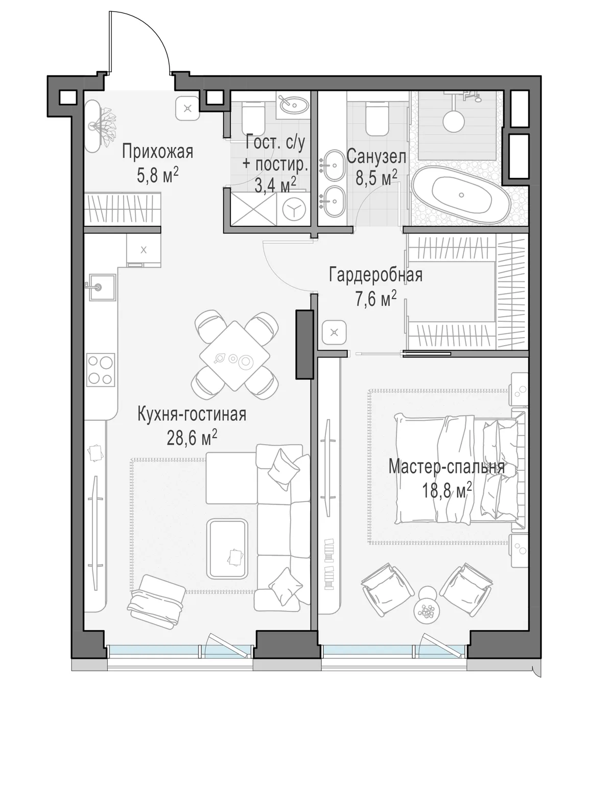 1-комнатная квартира 72,4 м² в ЖК «Палашёвский 11» — планировки 1