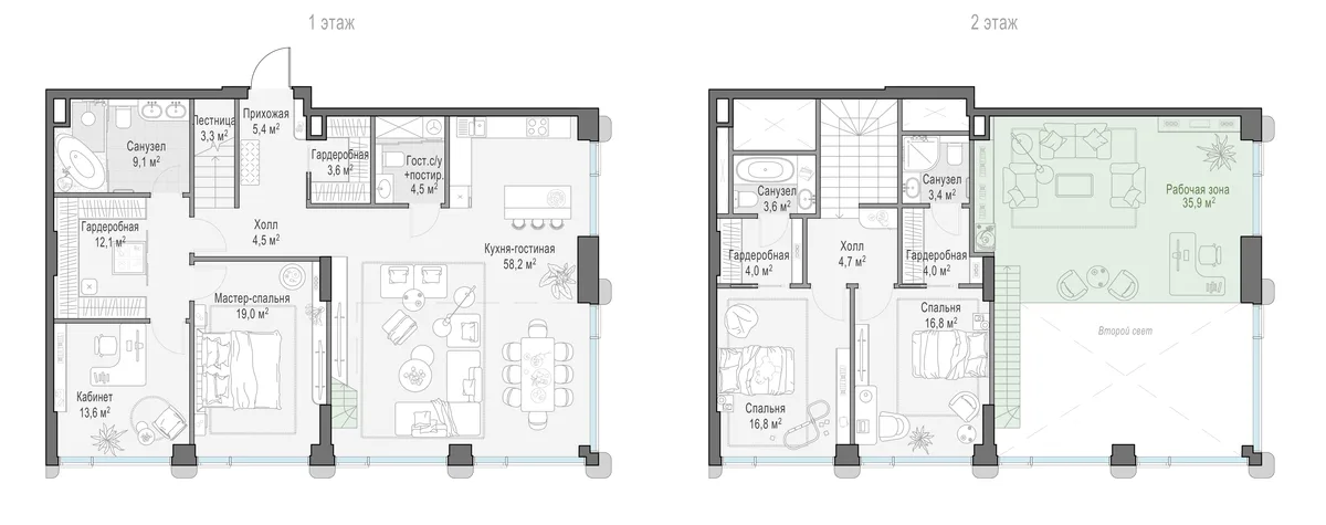 1-комнатная квартира 133,3 м² в ЖК «Палашёвский 11» — планировки 2