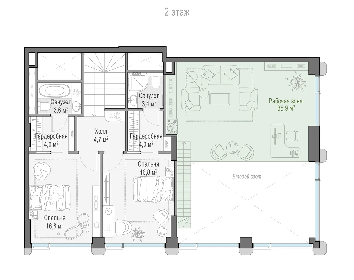 1-комнатная квартира 133,3 м² в ЖК «Палашёвский 11» — планировки 3