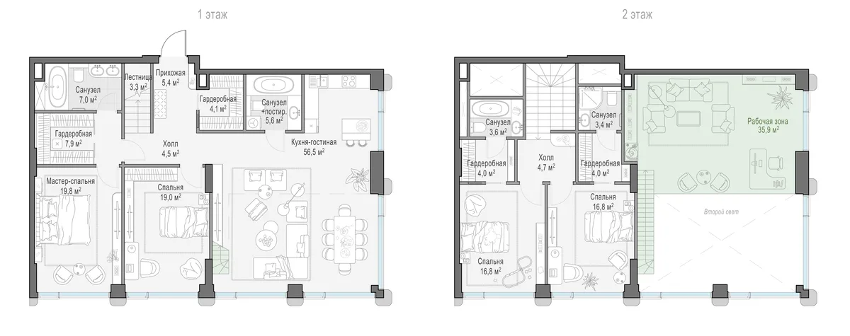 1-комнатная квартира 133,3 м² в ЖК «Палашёвский 11» — планировки 4