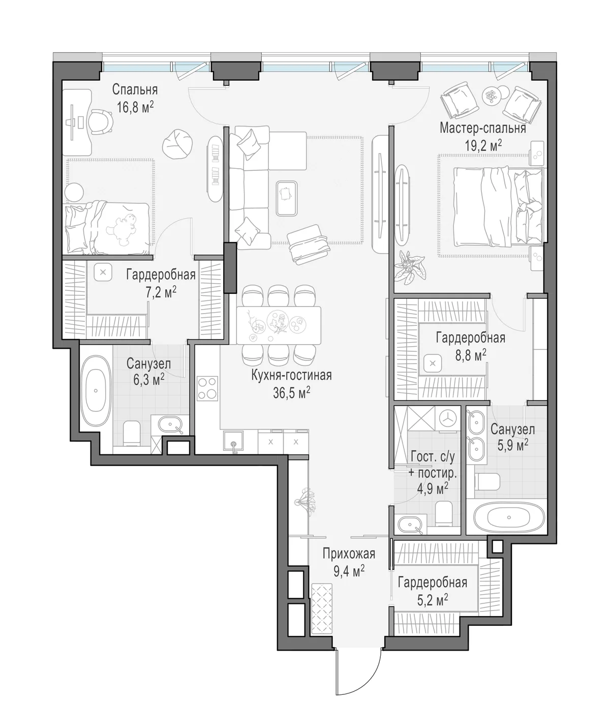 2-комнатная квартира 120 м² в ЖК «Палашёвский 11» — планировки 1