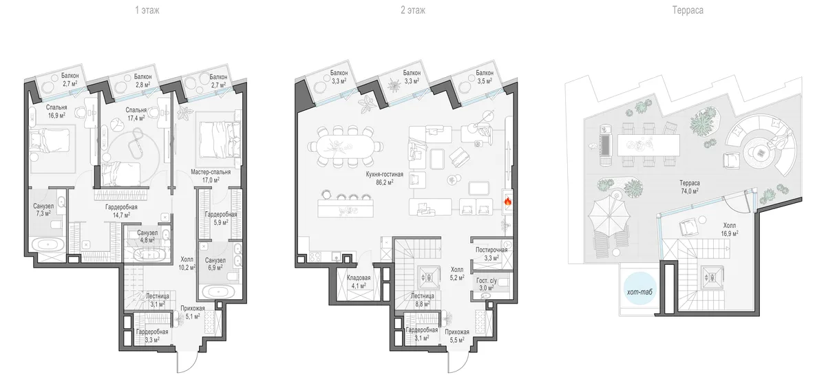 3-комнатный пентхаус 235 м² в ЖК «Палашёвский 11» — планировки 2
