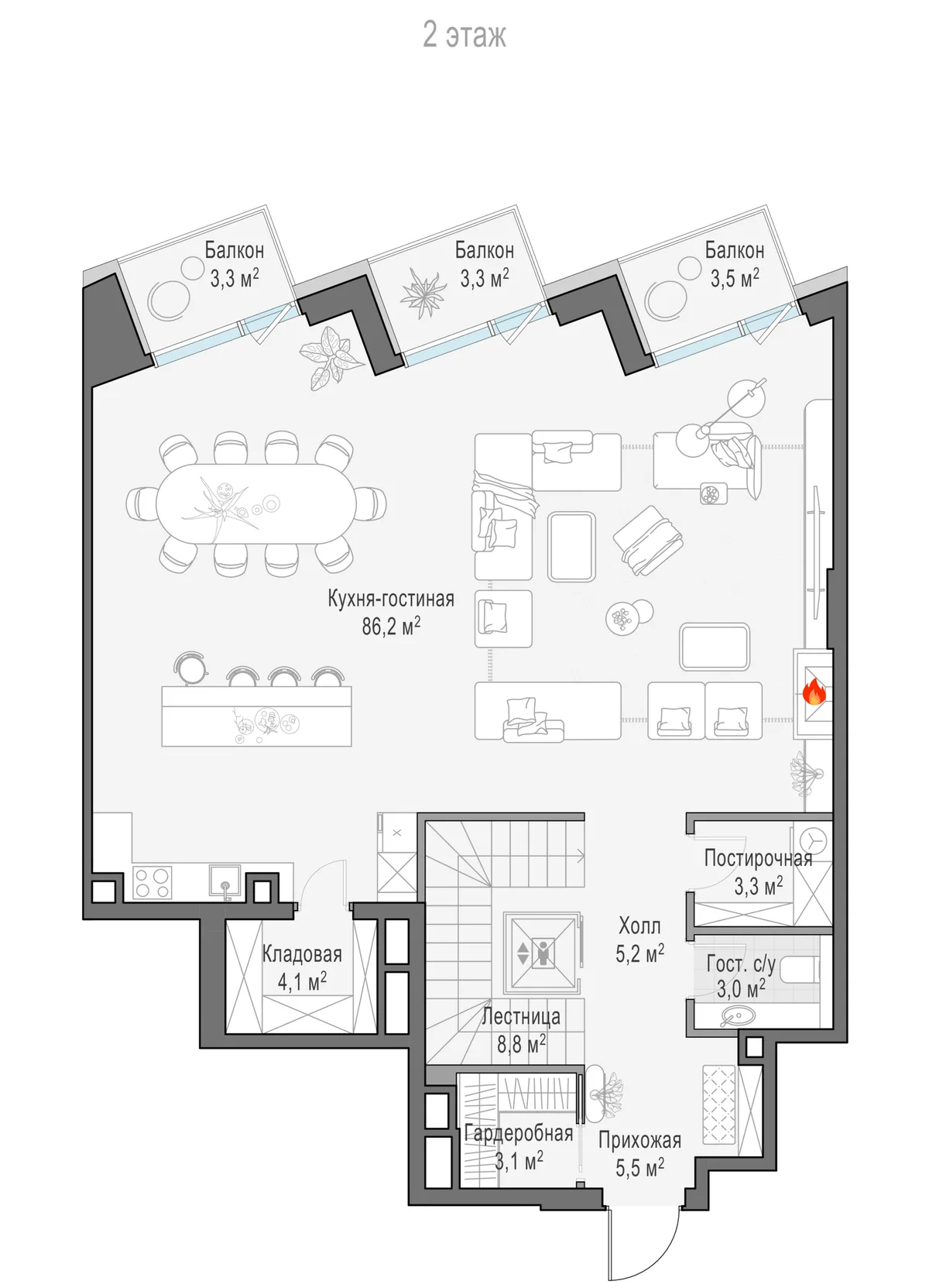 3-комнатный пентхаус 235 м² в ЖК «Палашёвский 11» — планировки 5
