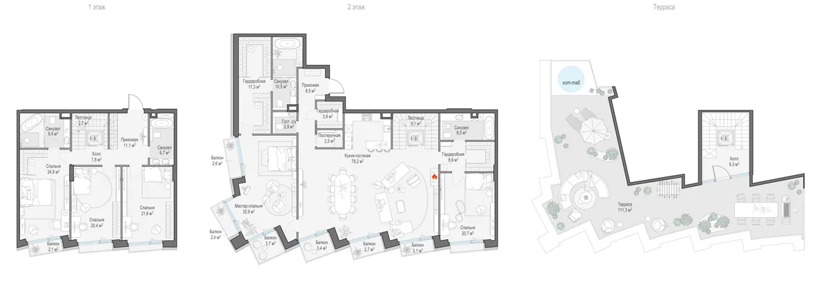 4-комнатный пентхаус 312,2 м² в ЖК «Палашёвский 11» — планировки 1