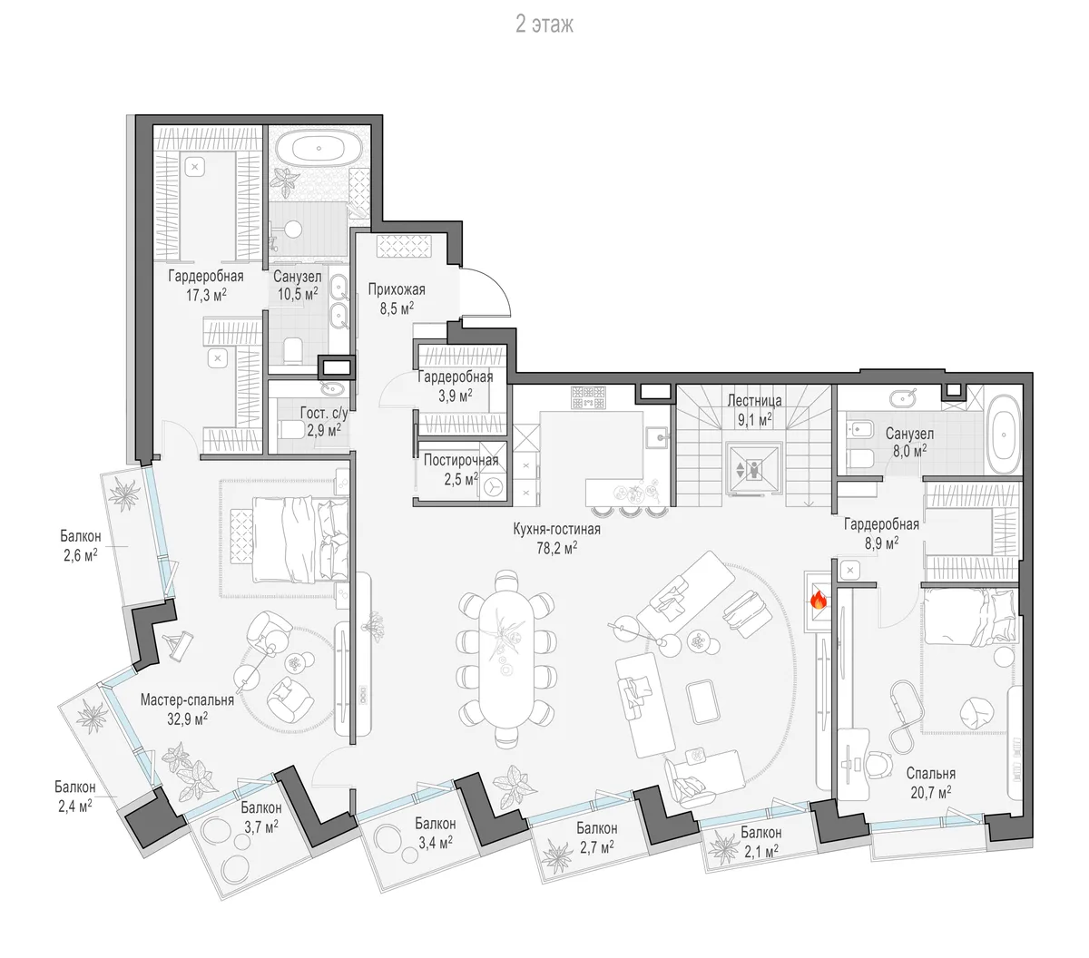 4-комнатный пентхаус 312,2 м² в ЖК «Палашёвский 11» — планировки 4
