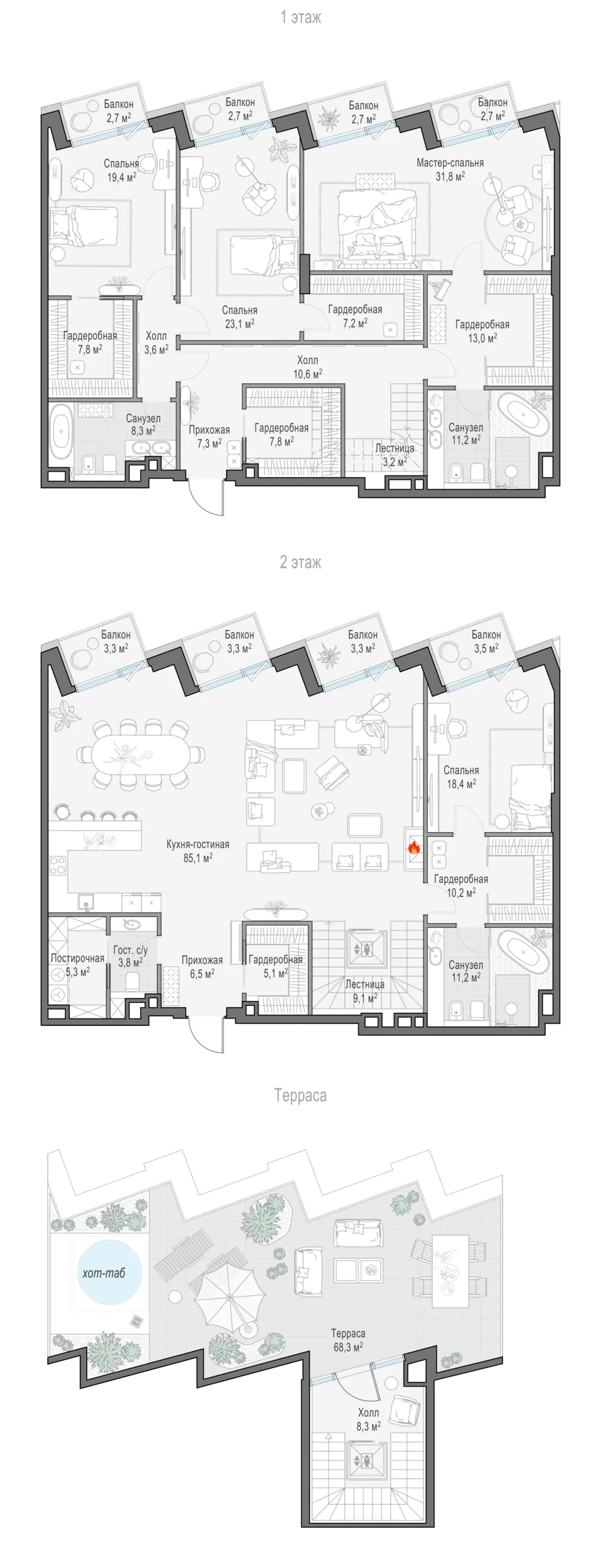 4-комнатный пентхаус 315,3 м² в ЖК «Палашёвский 11» — планировки 1