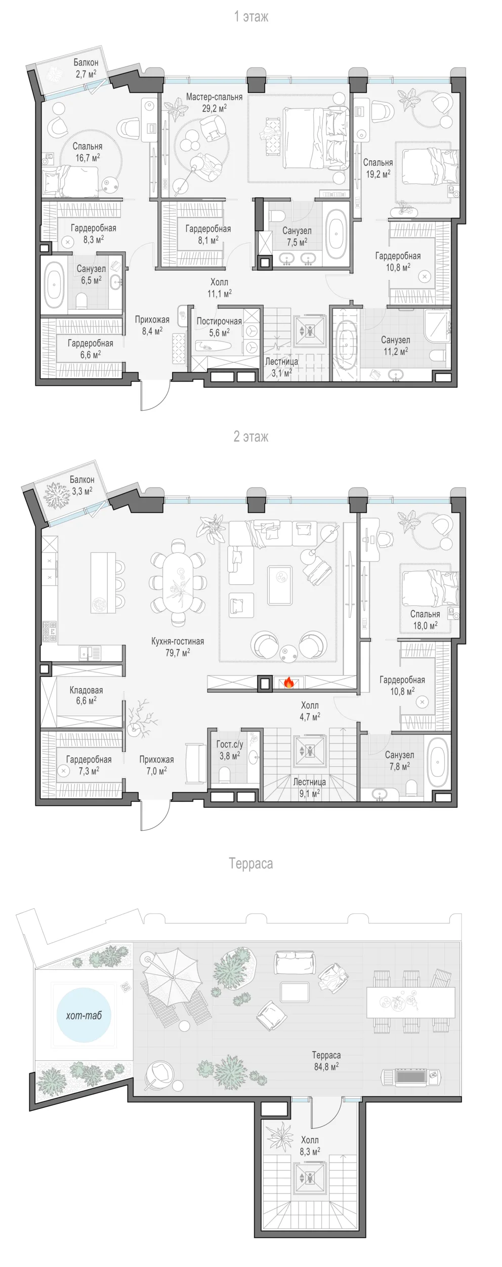 4-комнатный пентхаус 307,8 м² в ЖК «Палашёвский 11» — планировки 1