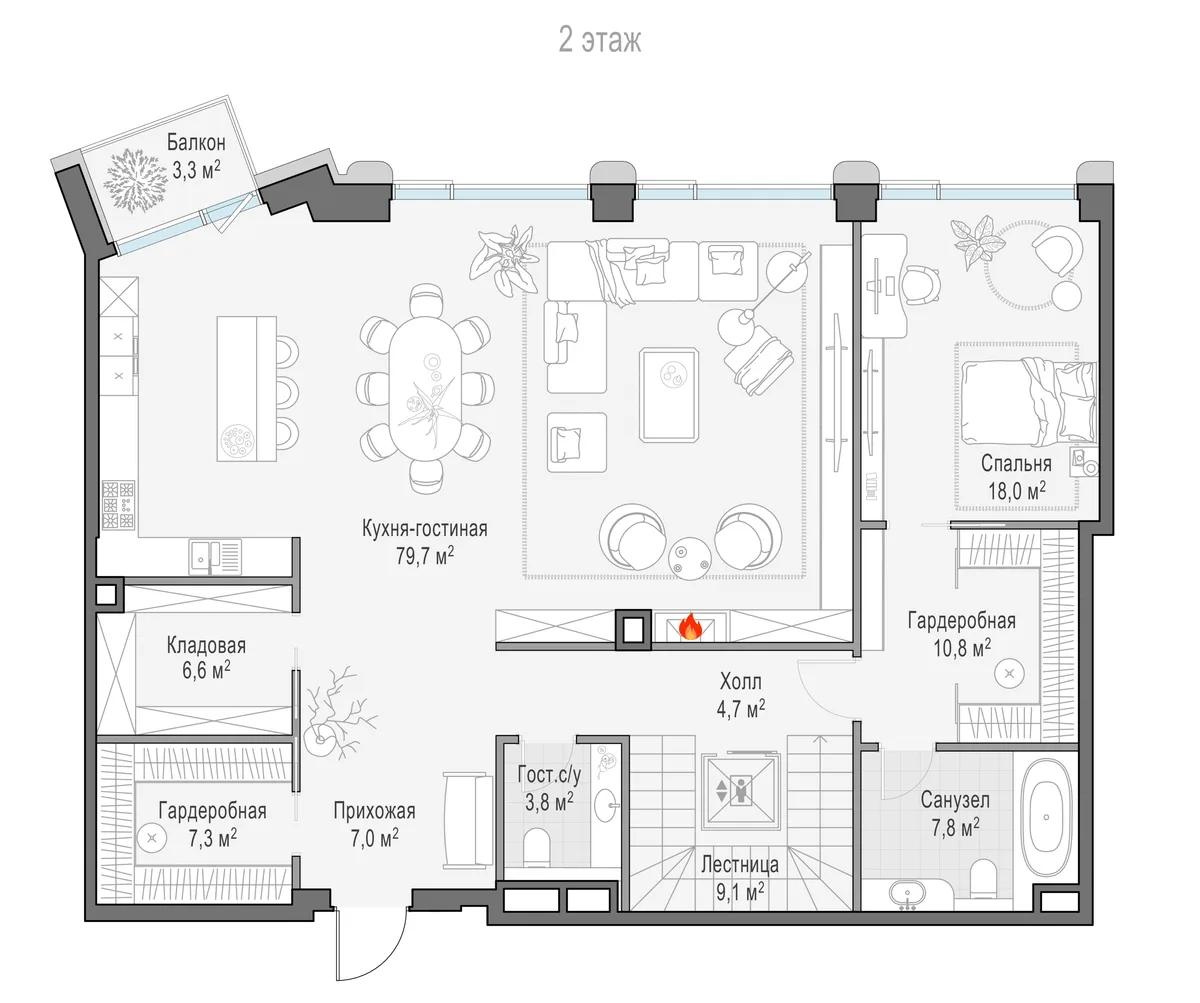 4-комнатный пентхаус 307,8 м² в ЖК «Палашёвский 11» — планировки 3