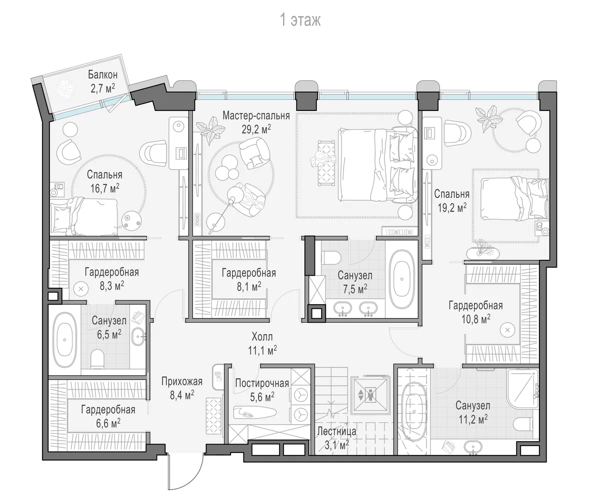 4-комнатный пентхаус 307,8 м² в ЖК «Палашёвский 11» — планировки 4