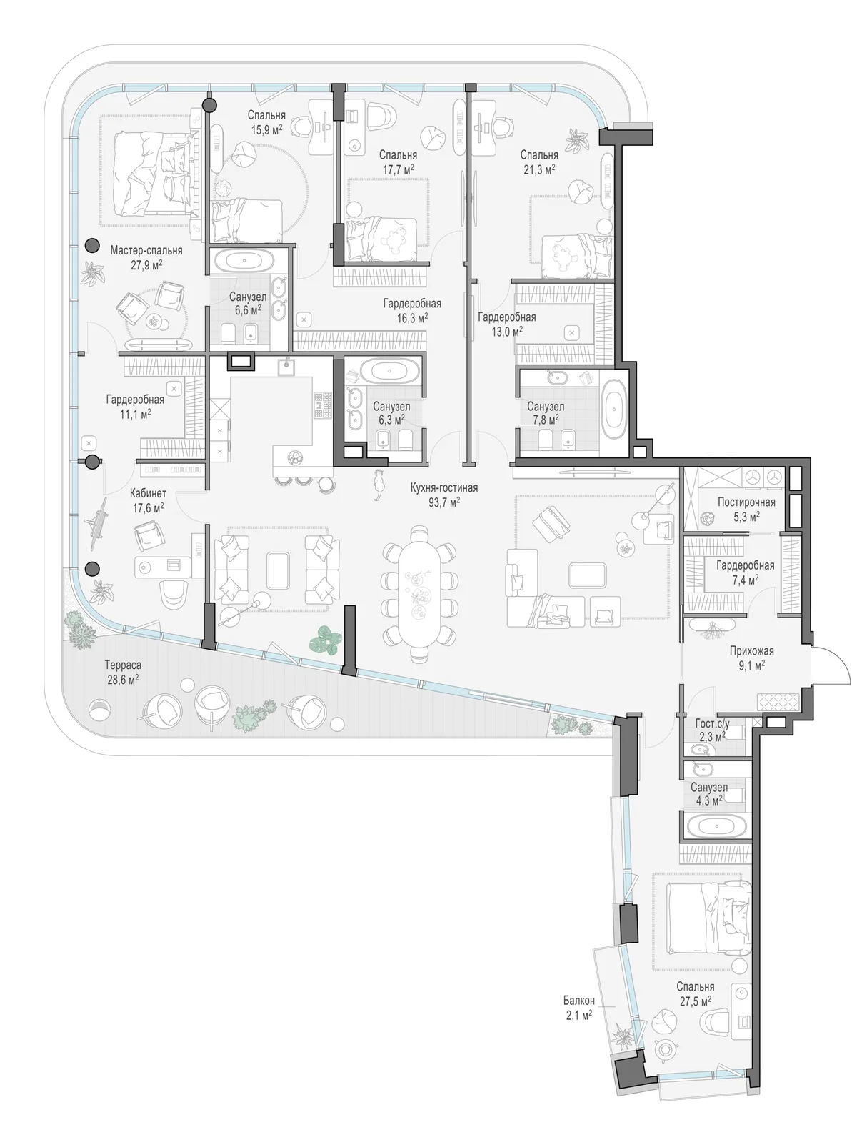 5-комнатная квартира 318,4 м² в ЖК «Палашёвский 11» — планировки 1