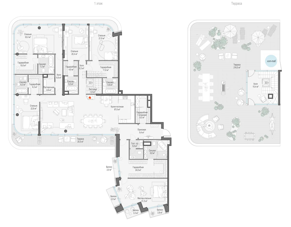 5-комнатный пентхаус 366 м² в ЖК «Палашёвский 11» — планировки 2