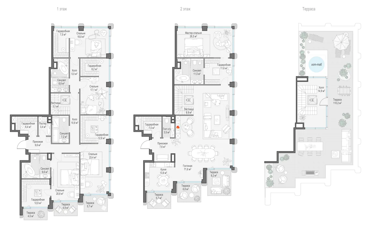 5-комнатный пентхаус 358,2 м² в ЖК «Палашёвский 11» — планировки 3