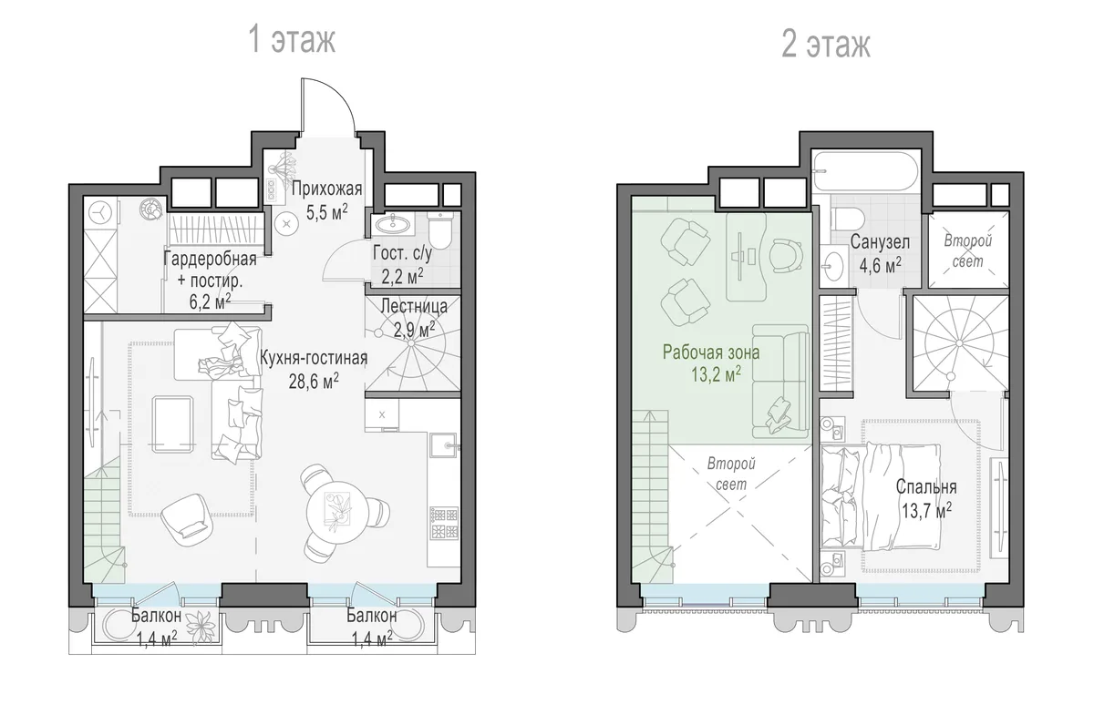 1-комнатная квартира 46,2 м² в ЖК «Тишинский бульвар» — планировки 6