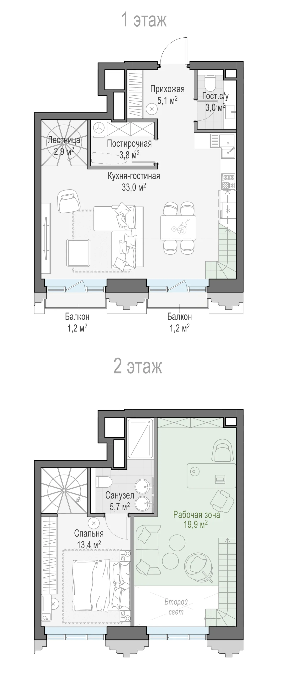 1-комнатная квартира 48,6 м² в ЖК «Тишинский бульвар» — планировки 1