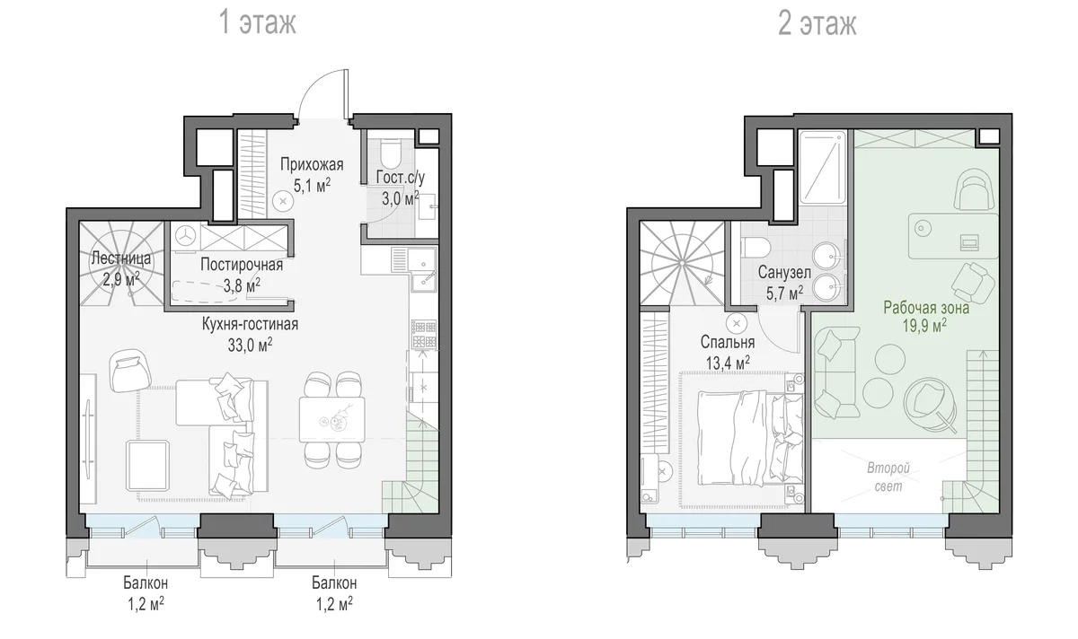 1-комнатная квартира 48,6 м² в ЖК «Тишинский бульвар» — планировки 2