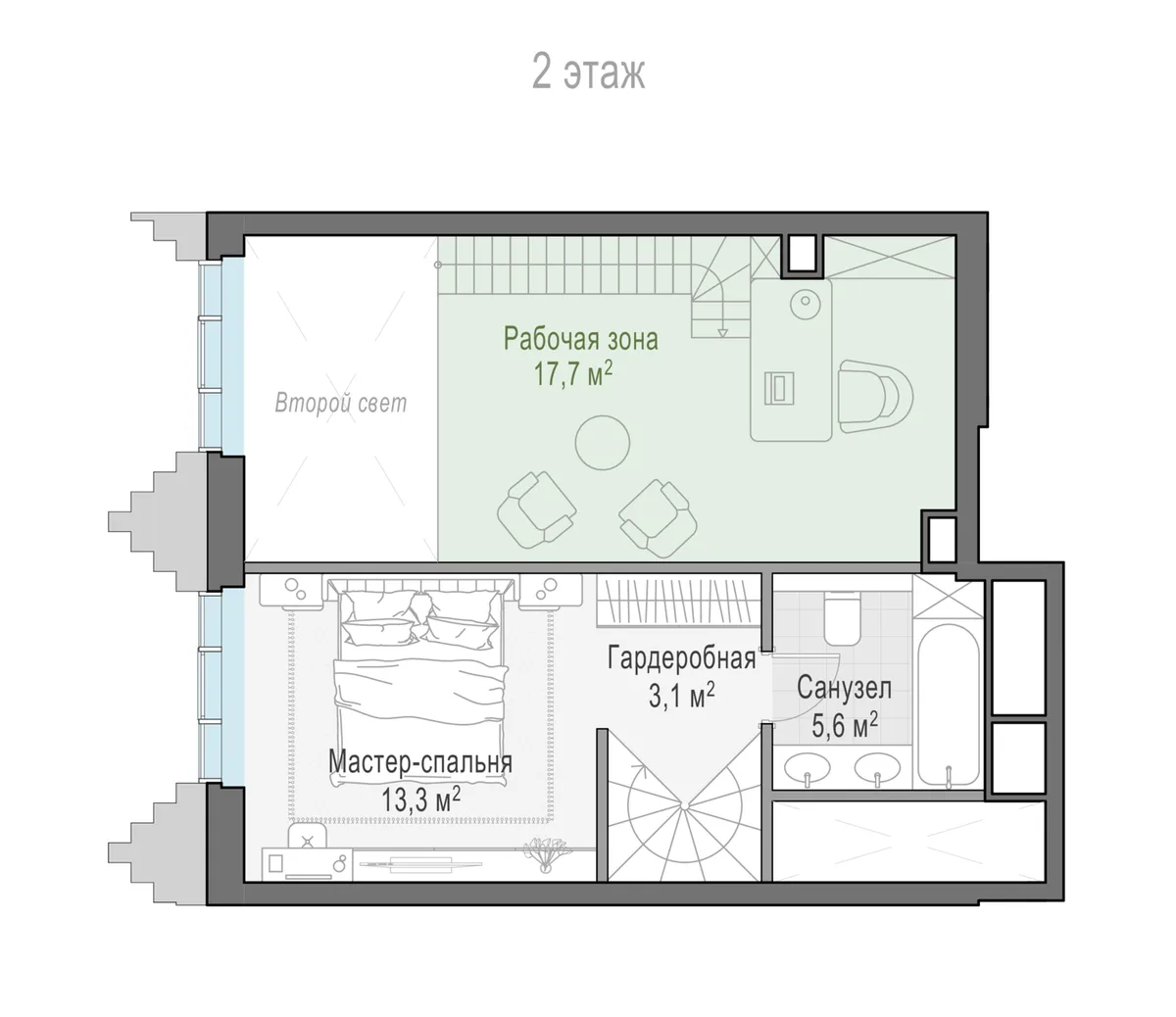1-комнатная квартира 55,9 м² в ЖК «Тишинский бульвар» — планировки 3