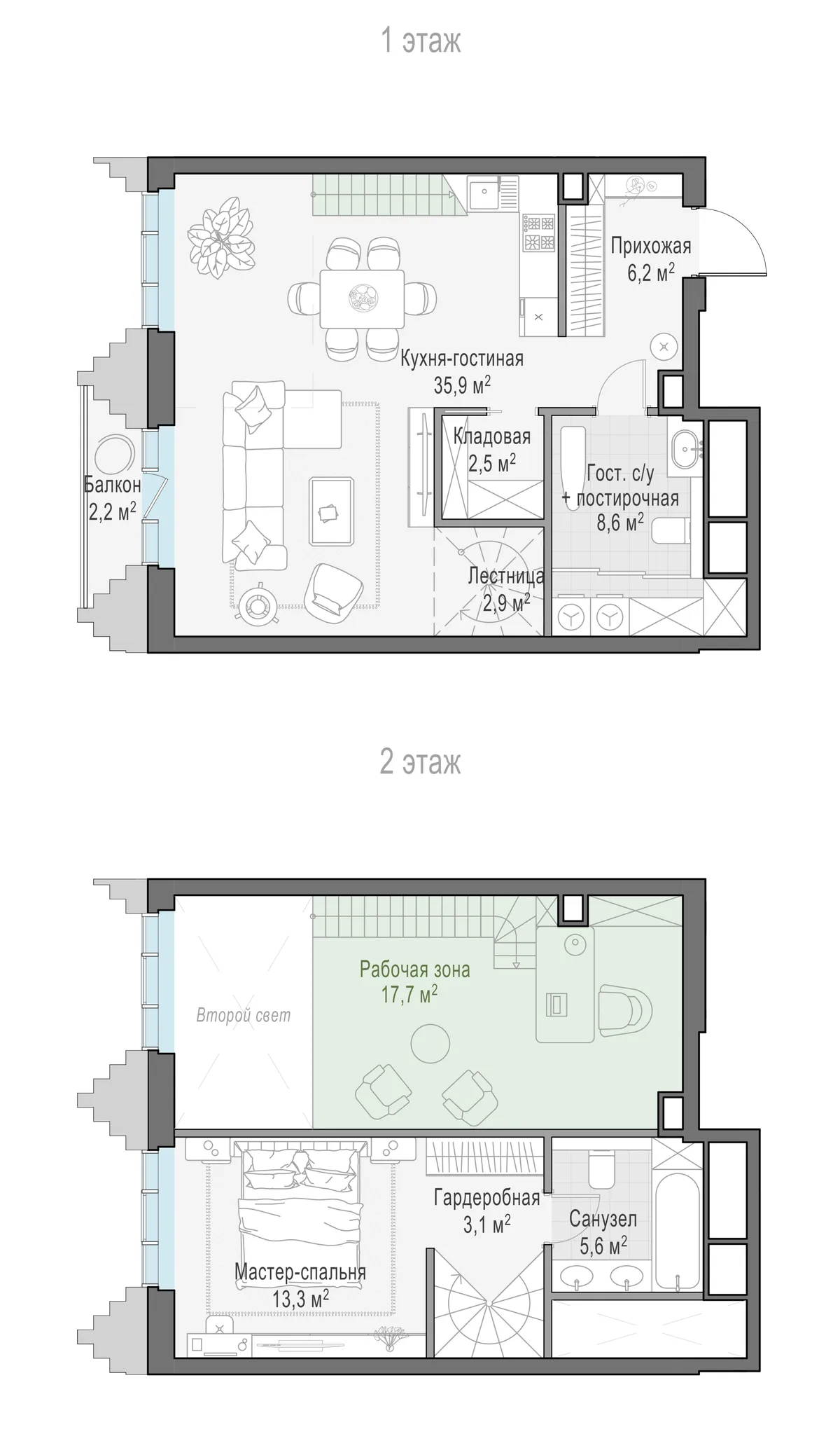 1-комнатная квартира 55,9 м² в ЖК «Тишинский бульвар» — планировки 4