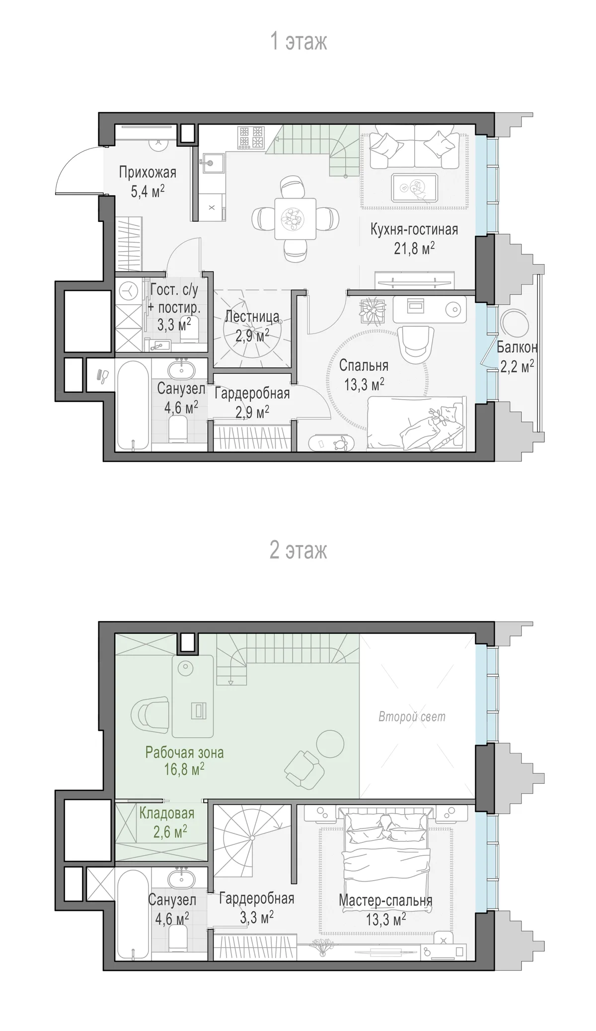 1-комнатная квартира 54,9 м² в ЖК «Тишинский бульвар» — планировки 4