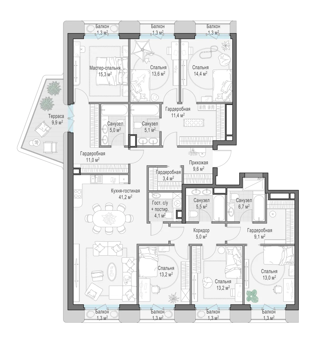 1-комнатная квартира 205,4 м² в ЖК «Тишинский бульвар» — планировки 1