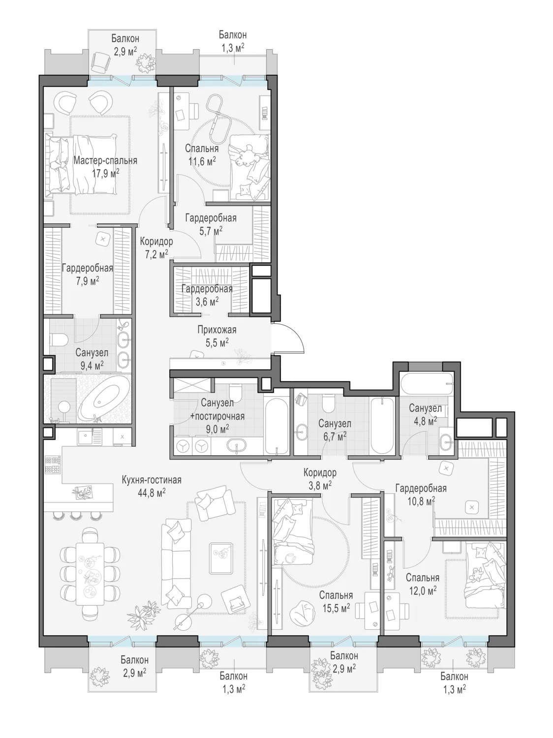 1-комнатная квартира 181,3 м² в ЖК «Тишинский бульвар» — планировки 1